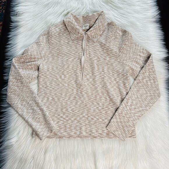 Abercrombie Tan and White 1/2 Zip Cropped Sweater - Picture 1 of 4